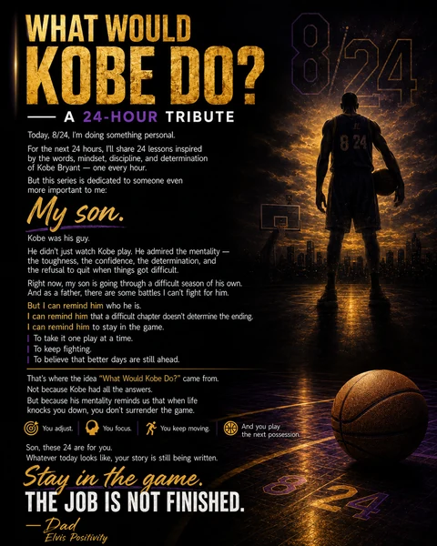 The Opening Tribute — original What Would Kobe Do? banner with a reflection and prayer