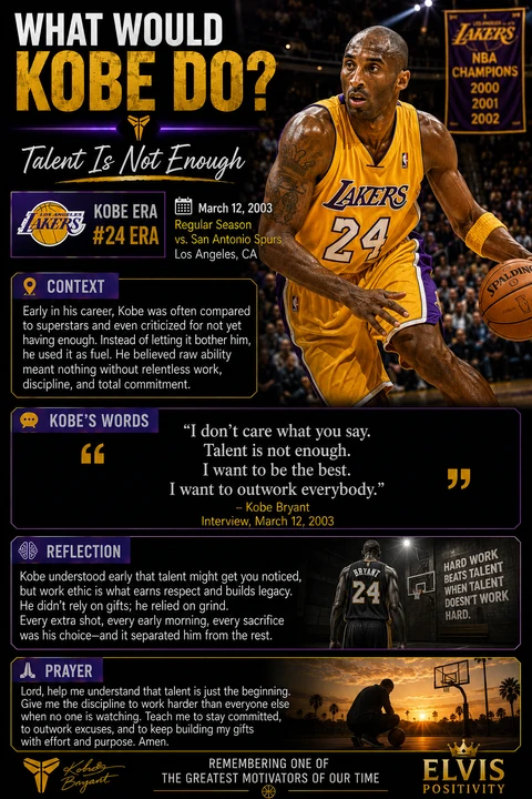 Talent Is Not Enough — original What Would Kobe Do? banner with a reflection and prayer