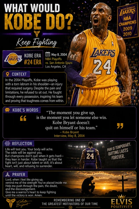 Keep Fighting — original What Would Kobe Do? banner with a reflection and prayer