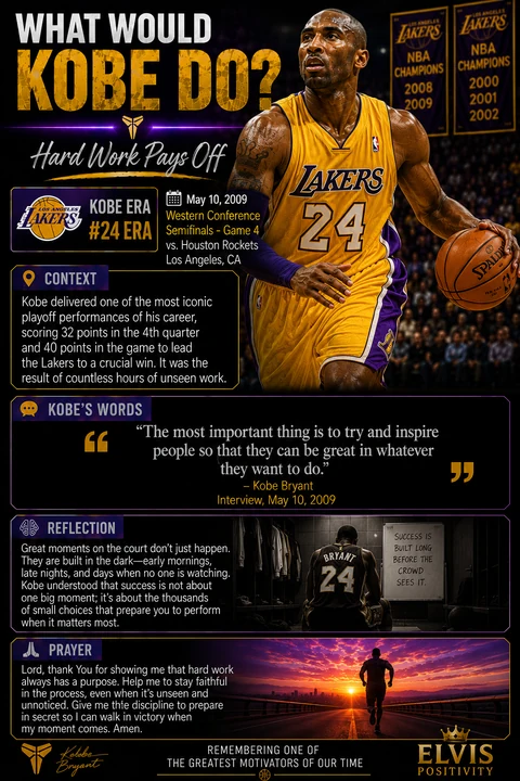 Hard Work Pays Off — original What Would Kobe Do? banner with a reflection and prayer