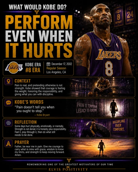 Perform Even When It Hurts — original What Would Kobe Do? banner with a reflection and prayer