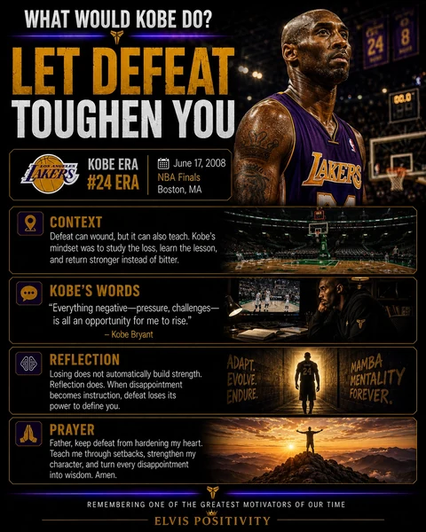 Let Defeat Toughen You — original What Would Kobe Do? banner with a reflection and prayer