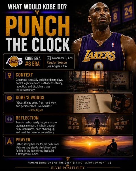 Punch The Clock — original What Would Kobe Do? banner with a reflection and prayer